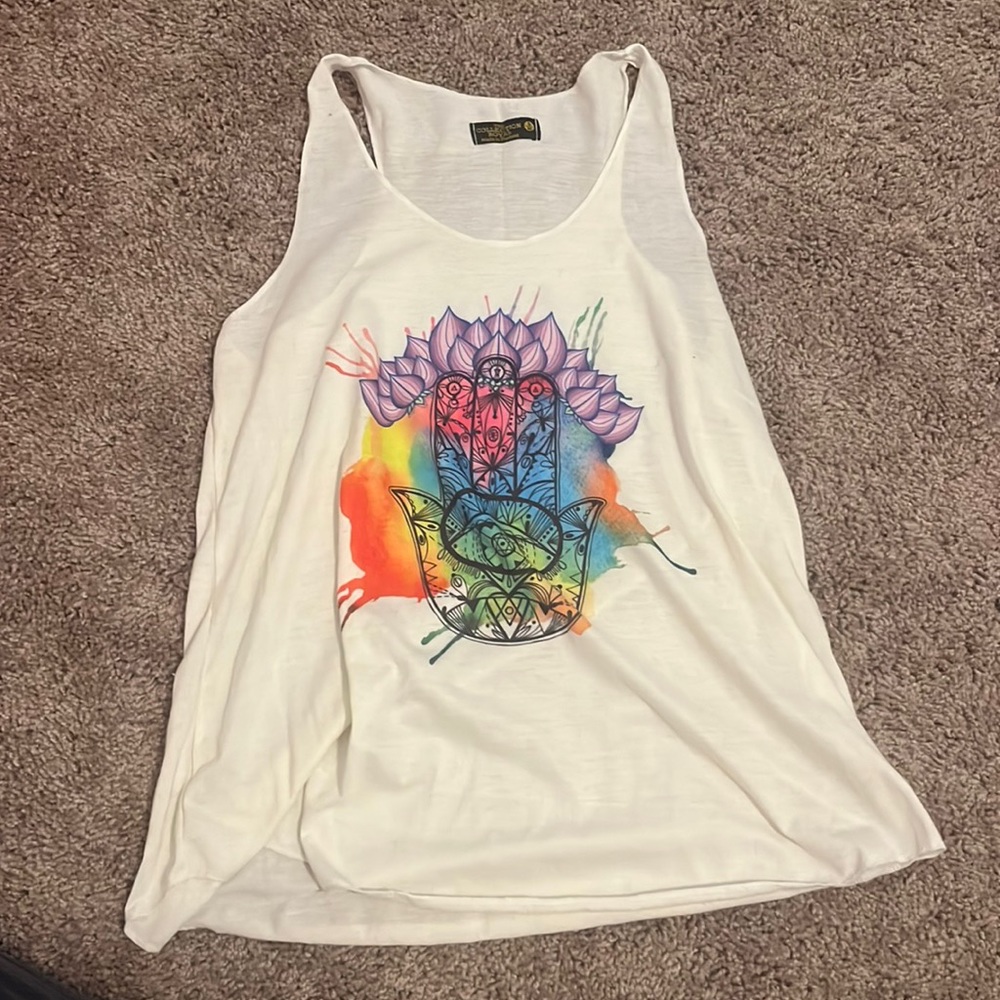 Semi see through tank top with rainbow design 100 percent polyester hardly worn